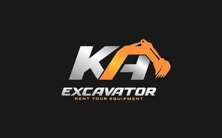 KA logo excavator for construction company. Heavy equipment template vector illustration for your brand.