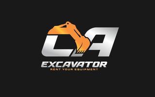 CA logo excavator for construction company. Heavy equipment template vector illustration for your brand.