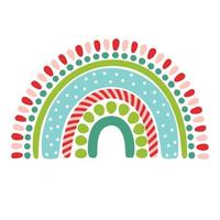 Christmas rainbow green, red, pink, blue striped ornament isolated on white background. vector