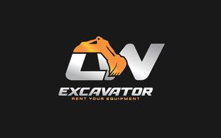 Excavadora con logotipo cw para empresa constructora. ilustración de vector de plantilla de equipo pesado para su marca.