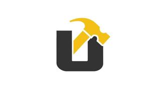 U logo construction vector for woodworking company. initial letter hammer template vector illustration for your brand.