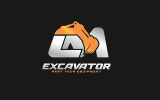 CM logo excavator for construction company. Heavy equipment template vector illustration for your brand.