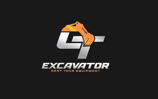 CT logo excavator for construction company. Heavy equipment template vector illustration for your brand.