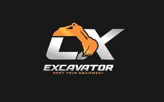 Excavadora con logotipo cx para empresa constructora. ilustración de vector de plantilla de equipo pesado para su marca.