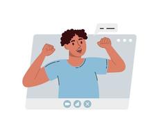 trabajo remoto virtual. una ventana con un colega de oficina masculino. llamada de videoconferencia remota en línea. . la ilustración vectorial es plana aislada en un fondo blanco. vector