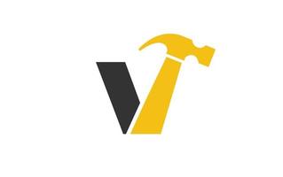 V logo construction vector for woodworking company. initial letter hammer template vector illustration for your brand.