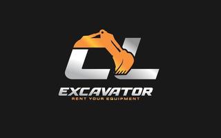 CL logo excavator for construction company. Heavy equipment template vector illustration for your brand.