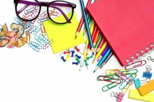 School and office supplies on white background photo