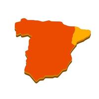 Catalonia on map of Spain. Territorial structure of the European state. Red-orange area. Autonomous region. Sovereignty and independence. Flat illustration vector