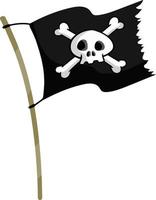 bandera pirata. cráneo y huesos en cinta negra. elemento de la muerte. emblema y símbolo de robo y ladrón. ilustración plana de dibujos animados. bandera pirata vector