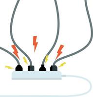 circuito eléctrico. choque, relámpagos rojos y chispas amarillas de la salida. conector y enchufe. sistema sobrecargado. el problema con el aparato. situación de incendio con humo y seguridad. vector