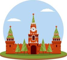 residencia del presidente ruso en la plaza roja. kremlin de moscú. destino turístico para la gira a la capital. Fortaleza con torre y muralla. una atracción turística. ilustración plana de dibujos animados vector