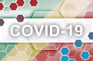 Congo flag and futuristic digital abstract composition with Covid-19 inscription. Coronavirus outbreak concept photo
