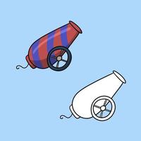 Set of images, Circus cannon with colored stripes, vector illustration in cartoon style on a colored background