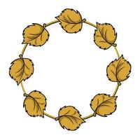 Round frame, yellow-orange autumn leaf from a lime tree, copy space, vector illustration in cartoon style