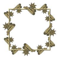 Square frame, Cinnamon stick and star anise spices, copy space, vector cartoon illustration on white background