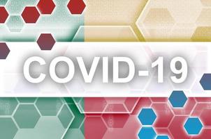 Benin flag and futuristic digital abstract composition with Covid-19 inscription. Coronavirus outbreak concept photo