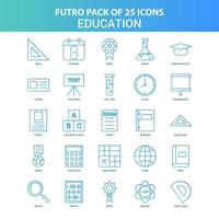 25 paquete de iconos de educación futuro verde y azul vector