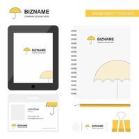 Umbrella Business Logo Tab App Diary PVC Employee Card and USB Brand Stationary Package Design Vector Template