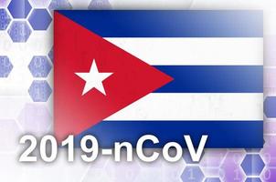 bandera de cuba y composición abstracta digital futurista con inscripción 2019-ncov. concepto de brote de covid-19 foto