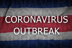 Costa Rica flag and Coronavirus outbreak inscription. Covid-19 or 2019-nCov virus photo