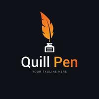 hand drawn quill pen logo design template vector