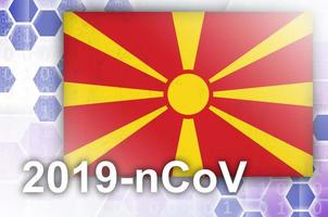 bandera de macedonia y composición abstracta digital futurista con inscripción 2019-ncov. concepto de brote de covid-19 foto