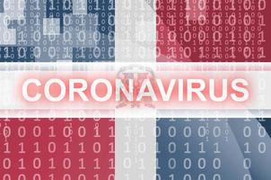 Dominican Republic flag and futuristic digital abstract composition with Coronavirus inscription. Covid-19 outbreak concept photo