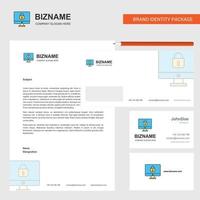 Locked computer Business Letterhead Envelope and visiting Card Design vector template