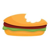Bitten hamburger icon, cartoon style vector