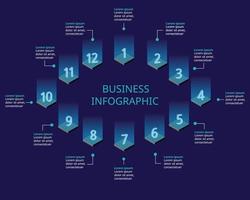 step number chart template for infographic for presentation for 12 element with blue light vector