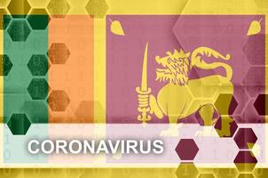 Sri Lanka flag and futuristic digital abstract composition with Coronavirus inscription. Covid-19 outbreak concept photo