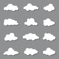 diferentes nubes en el cielo azul en el diseño de origami. colección de iconos de nubes recortadas en papel blanco. nube de papel símbolos meteorológicos. ilustración vectorial vector