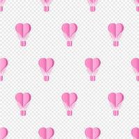 Seamless pattern with heart hot air balloon paper art style. Pattern graphic style. Cut paper effect. Vector illustration