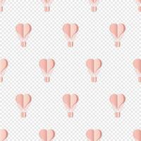 Seamless pattern with heart hot air balloon paper art style. Pattern graphic style. Cut paper effect. Vector illustration