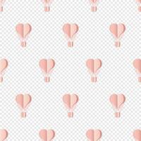 Seamless pattern with heart hot air balloon paper art style. Pattern graphic style. Cut paper effect. Vector illustration