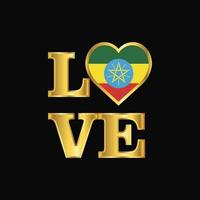 Love typography Ethiopia flag design vector Gold lettering