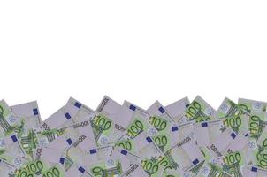 Front part of 100 euro banknote close-up with small green details photo