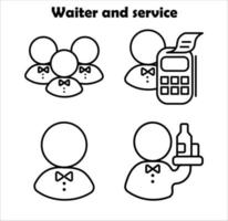 Restaurant Line Icons on a white background. Waiter and service. vector