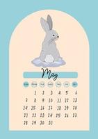 calendar for 2023 Year of the Rabbit. Vector calendar template vertical A4 format