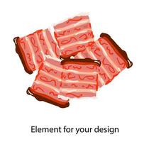 Sliced Bacon. A piece of meat. Ingredient for dishes. vector illustration on a white background. Element for your design.