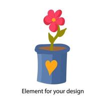 A cute pot with a plant. Pink flower .Vector illustration on white isolated background. Element for your design.