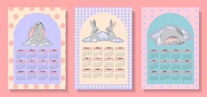 calendar for 2023 Year of the Rabbit. Vector calendar template vertical A4 format