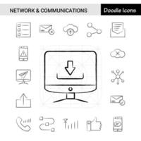 Set of 17 Network and Communication handdrawn icon set vector