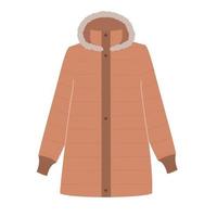 A hand-drawn brown coat on a white background. Vector icon of winter clothing