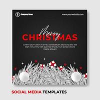 merry christmas social media post black background with cute baubles suitable for business and similar themes vector