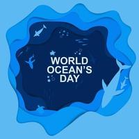 World ocean's day banner background with paper cut style. vector illustration.