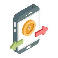 Editable design icon of mobile bitcoin transfer vector