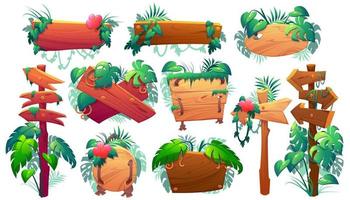 Wooden signboards, planks and pointers in jungle vector