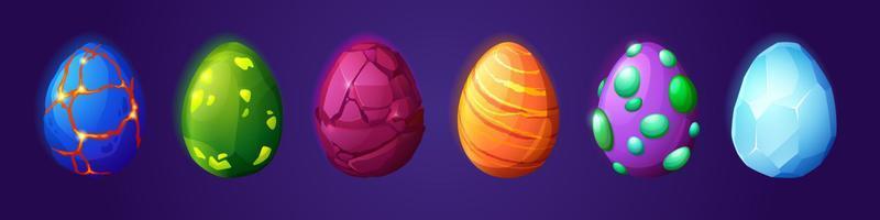 Cartoon dragon eggs, dinosaur and reptile ui asset vector